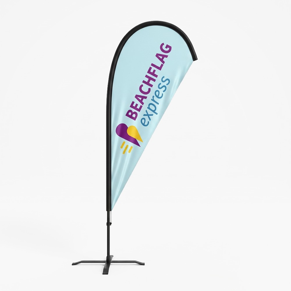 Beachflag Drop in Hellblau mit Beachflag-Express-Logo